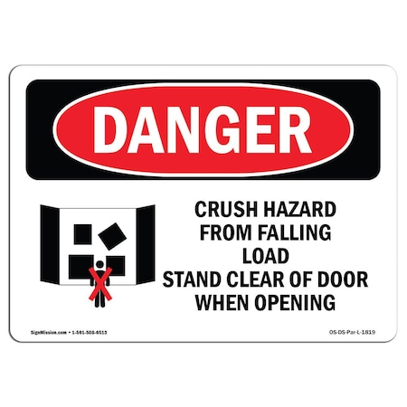 OSHA Danger Sign, Crush Hazard From Falling Load, 5in X 3.5in Decal